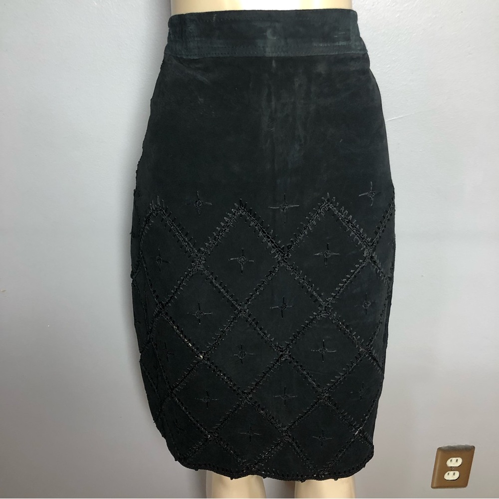Black Boho Suede Skirt